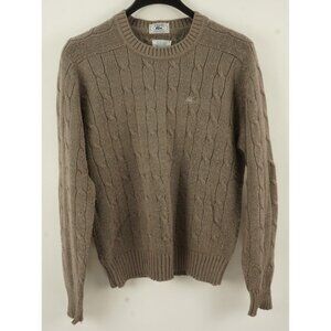 Vintage Lacoste Cable Knit Fishermans Crew Sweater Mens XL Beige Wool Blend Croc